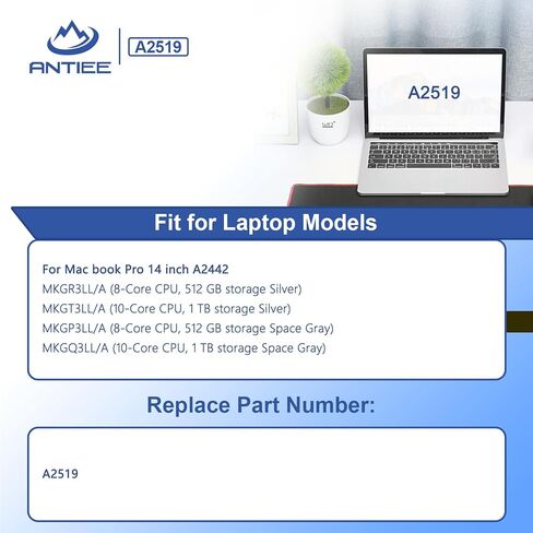 استبدال بطارية الكمبيوتر المحمول ANTIEE A2519 لجهاز MacBook Pro 14 بوصة M1 MAX 10 CPU 24 GPU (أواخر 2021) A2442 بطارية بديلة مع أدوات EMC3650 11.47V 69.6Wh (سهلة التركيب) in Kuwait