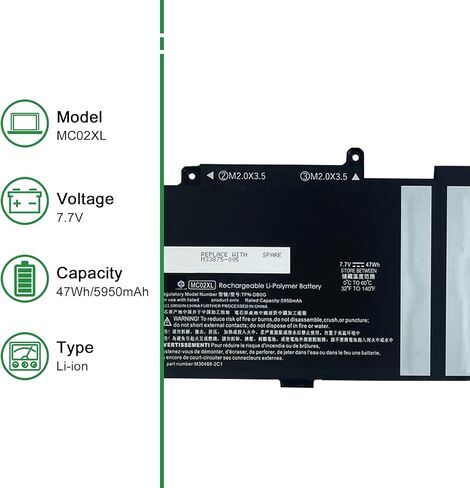 MC02XL بطارية كمبيوتر محمول بديلة لجهاز Hp Elite X2 G8 Tablet Series Notebook M33875-005 M30488-2C1 أسود 7.7V 47Wh 5950mAh in Kuwait