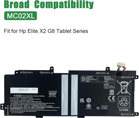 MC02XL بطارية كمبيوتر محمول بديلة لجهاز Hp Elite X2 G8 Tablet Series Notebook M33875-005 M30488-2C1 أسود 7.7V 47Wh 5950mAh in Kuwait