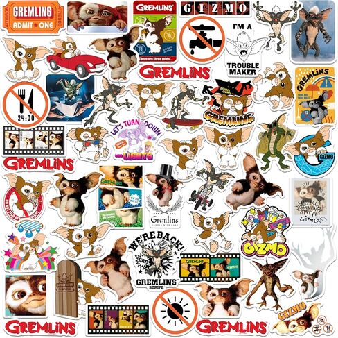 مجموعة متنوعة من الملصقات الفاخرة الكبيرة من الفينيل 50 قطعة من Gremlins - ملصقات مقطوعة بالقالب لأجهزة الكمبيوتر المحمول وزجاجة المياه والكمبيوتر اللوحي والاستخدام الداخلي والخارجي in Saudi Arabia