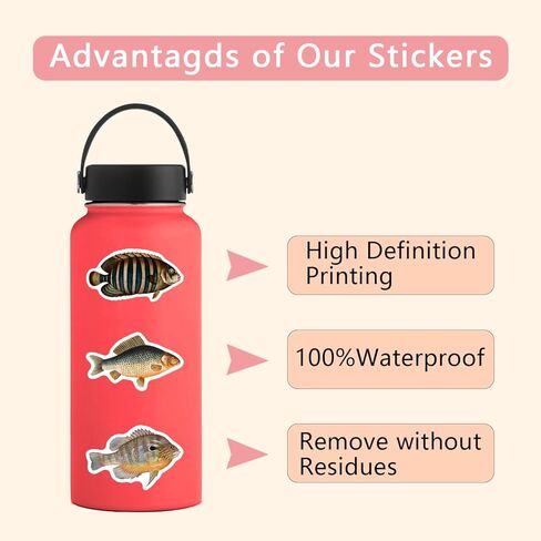 110 Pcs Deep Sea Fish Sticker Pack for Kids Teens, Funny Fish Vinyl Waterproof Stickers and Decals for Water Bottles Laptop Phone Motorcycle Computer Guitar Skateboard in Saudi Arabia