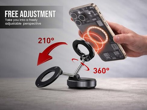 حامل هاتف السيارة المغناطيسي المفرغ - حامل هاتف شفط فراغ قابل للتعديل 360 درجة لهاتف iPhone 17 Pro Max، 16،15،14،13،12، Air Plus - حامل سيارة مغناطيسي قوي لتحقيق الاستقرار النهائي للهاتف in Kuwait