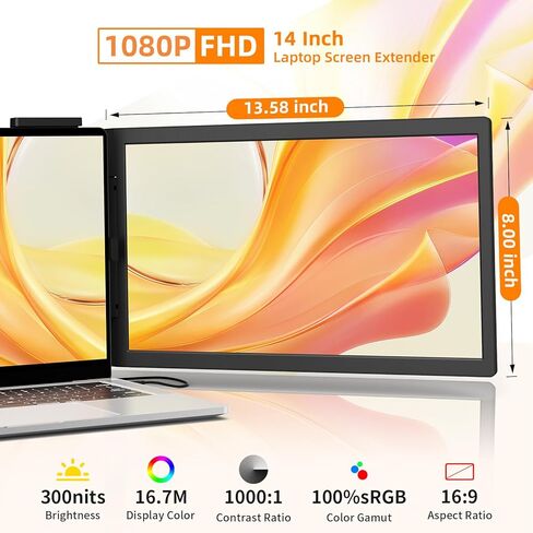 موسع شاشة الكمبيوتر المحمول، شاشة محمولة مقاس 14 بوصة FHD IPS 1080P لأجهزة الكمبيوتر المحمول Mini HDMI/Type-C PC يناسب أجهزة الكمبيوتر المحمولة مقاس 14 بوصة - 16.5 بوصة، التوصيل والتشغيل لأجهزة Windows/Mac/Android/Switch/PS5 in Kuwait
