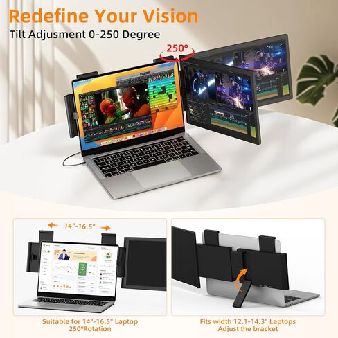 موسع شاشة الكمبيوتر المحمول، شاشة محمولة مقاس 14 بوصة FHD IPS 1080P لأجهزة الكمبيوتر المحمول Mini HDMI/Type-C PC يناسب أجهزة الكمبيوتر المحمولة مقاس 14 بوصة - 16.5 بوصة، التوصيل والتشغيل لأجهزة Windows/Mac/Android/Switch/PS5 in Kuwait