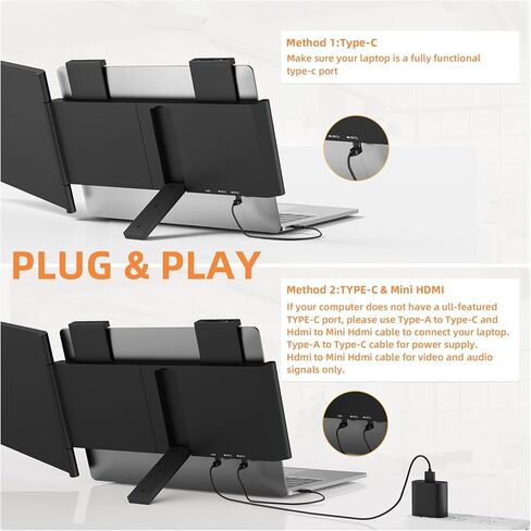 موسع شاشة الكمبيوتر المحمول، شاشة محمولة مقاس 14 بوصة FHD IPS 1080P لأجهزة الكمبيوتر المحمول Mini HDMI/Type-C PC يناسب أجهزة الكمبيوتر المحمولة مقاس 14 بوصة - 16.5 بوصة، التوصيل والتشغيل لأجهزة Windows/Mac/Android/Switch/PS5 in Kuwait