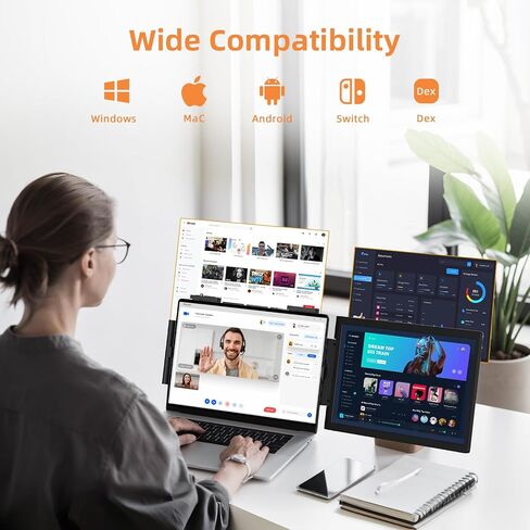 موسع شاشة الكمبيوتر المحمول، شاشة محمولة مقاس 14 بوصة FHD IPS 1080P لأجهزة الكمبيوتر المحمول Mini HDMI/Type-C PC يناسب أجهزة الكمبيوتر المحمولة مقاس 14 بوصة - 16.5 بوصة، التوصيل والتشغيل لأجهزة Windows/Mac/Android/Switch/PS5 in Kuwait