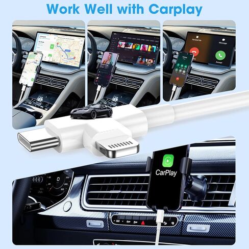 كابل Carplay للسيارة لهاتف iPhone 17/16/15/14/13/12 USB A إلى USB C & Lightning، سلك شاحن سريع، متوافق مع iPhone/iPad/Air/Mini/Pro Max/Plus/Galaxy/Pixe، شحن السيارة USB إلى Lightning & Type-C in Kuwait