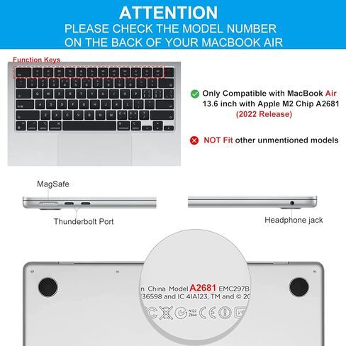 غطاء لوحة المفاتيح الفاخر وقطعتين من غطاء حماية لوحة التتبع لجهاز MacBook Air 13.6 بوصة M2 موديل A2681 2023 2022 in Kuwait