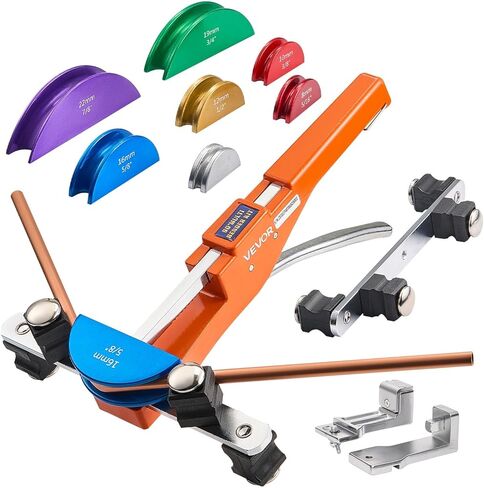 VEVOR Tubing Bender Kit, 1/4 to 7/8 Inch, Compact Ratcheting Tube Pipe Bender, Forward/Reverse Hand Bending Tool, with 7 Aluminium Alloy Dies, for Copper HVAC Air Conditioning Refrigeration Repair in Saudi Arabia