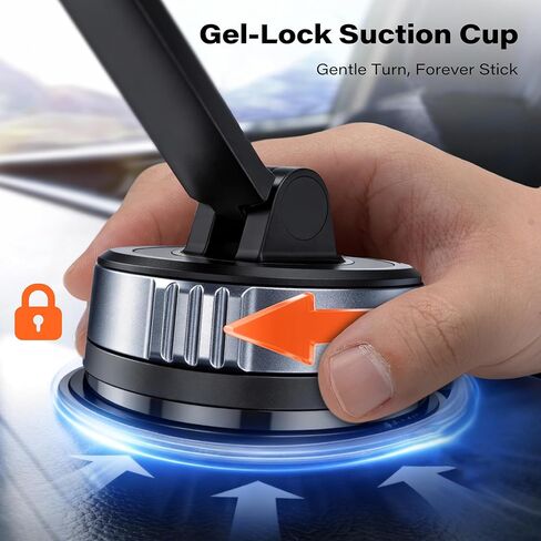 حامل الهاتف APPS2Car Gel-Lock Ultra Suction Cup مع ذراع التخميد ثنائي المحور عالي الكفاءة، حامل الهاتف الخلوي للسيارة الأكثر استقرارًا للوحة القيادة، عالمي لهاتف iPhone Samsung Google المزيد من الهواتف الذكية in Kuwait