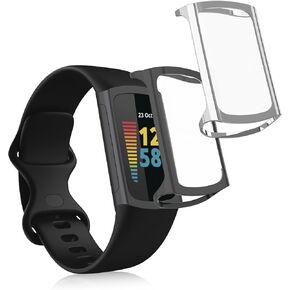 حافظة kwmobile متوافقة مع حافظة Fitbit Charge 6 / Charge 5 - 2X غطاء لتتبع اللياقة البدنية من السيليكون TPU - فضي/رمادي داكن in Kuwait