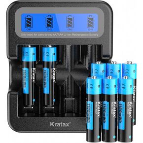 Kratax 12pack 1300mWh AAA بطاريات ليثيوم قابلة لإعادة الشحن مع صندوق تخزين شحن، بطاريات ليثيوم أيون ثلاثية السعة عالية قابلة لإعادة الشحن 1.5 فولت إخراج ثابت، تدوم طويلاً للألعاب الكهربائية in Kuwait