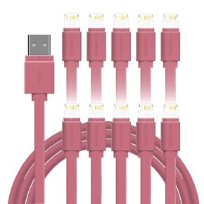 جيجاستون 【10 عبوات】 كابل شحن لأجهزة Apple Lightning، شحن سريع 3 أقدام 12 وات، متوافق مع iPhone وiPad، الشحن فقط، مزامنة البيانات غير مدعومة، وردي in Kuwait