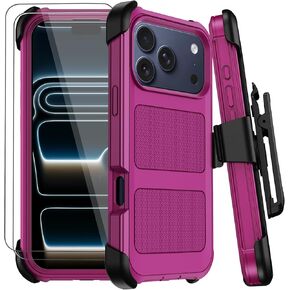 for iPhone 17 Pro Max Case with Belt Clip Holster,Anti-Drop Shockproof Bumper Phone Cases w/2x Screen Protectors & Kickstand,Rugged Heavy Duty Military Grade Protective Defender Cover (Black) in Kuwait