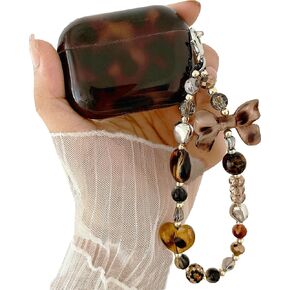 جراب JANDM متوافق مع AirPods 4، غطاء ناعم من مادة TPU بنية اللون على شكل سلحفاة كهرماني نمط الفهد للنساء والفتيات مع سلسلة مفاتيح ساحرة بحزام لطيف لـ AirPods 4 in Kuwait