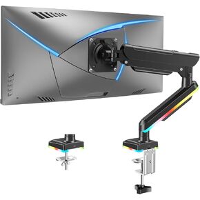 ذراع شاشة واحدة MOUNTUP RGB يناسب 32 27 24 22 بوصة، يحمل شاشات 4.4-22 رطل، حامل شاشة للمكتب مع مصابيح RGB، 19 وضعًا، حامل مكتبي لشاشات الكمبيوتر، حامل VESA مع قواعد مشبك وحلقة معدنية in Kuwait
