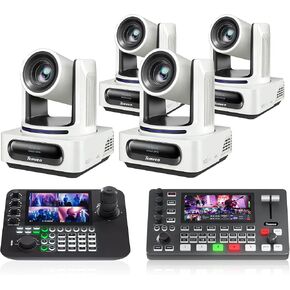 Tenveo NDI PTZ Camera Bundle/Kits, 20X AI Auto Tracking NDI SDI/HDMI/USB3.0/LAN(PoE) PTZ Camera(*4), NDI PTZ Joystick Controller and 4K HDMI + SDI Video Switcher Mixer for Live Events Large Broadcast in Saudi Arabia