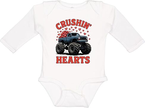 inktastic Crushin' Hearts Monster Truck Valentine Long Sleeve Creeper in Saudi Arabia