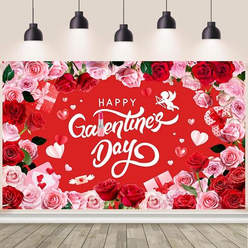 خلفية Happy Galentines Day خلفية حمراء وردية لعيد Galentines Day لافتة زينة لعيد الحب Galentines Gang لافتة لفتاة سيدة Galentine's Day ديكورات الحفلات 70.8 × 43.3 بوصة in Kuwait