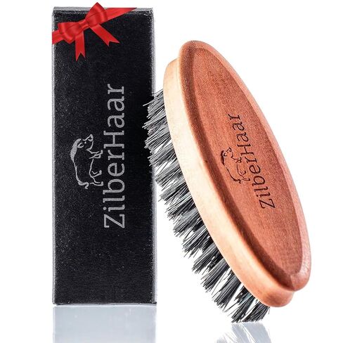 ZilberHaar Pocket Beard Brush - Soft - Boar Bristles and Pear Wood - Straightens and Softens Beards - Great for Beard Oils and Balms - Made in Germany in Kuwait