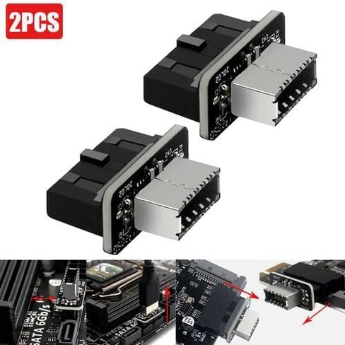 USB 3.0 20pin موصل داخلي إلى USB 3.1/3.2 Type-C 19pin أمامي I/O محول، أسود، 10 جيجابت في الثانية Gen2، التوصيل والتشغيل، ABS + هيكل معدني in Kuwait