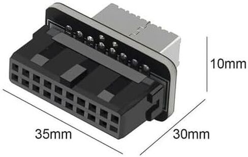 USB 3.0 20pin موصل داخلي إلى USB 3.1/3.2 Type-C 19pin أمامي I/O محول، أسود، 10 جيجابت في الثانية Gen2، التوصيل والتشغيل، ABS + هيكل معدني in Kuwait