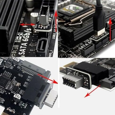 USB 3.0 20pin موصل داخلي إلى USB 3.1/3.2 Type-C 19pin أمامي I/O محول، أسود، 10 جيجابت في الثانية Gen2، التوصيل والتشغيل، ABS + هيكل معدني in Kuwait