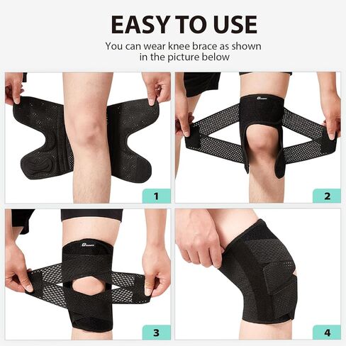 Knee Brace with Side Stabilizers for Meniscus Tear, Adjustable Knee Wrap for Pain Relief, Breathable Compression Knee Support for Knee Pain, ACL, MCL, Arthritis, Sports, Women&Men (Black, Large) in Saudi Arabia
