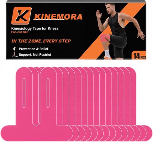 14 قطعة من شريط علم الحركة للركبتين - دعم الركبة وثباتها، يقلل من الشعور بالضغط، مقاوم للماء، شريط رياضي لاصق قوي ومرن، خالٍ من اللاتكس، مسامي، للجري، HIIT، القرفصاء in Kuwait