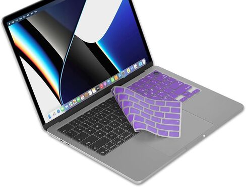 غطاء جلدي من السيليكون للوحة المفاتيح الأمريكية باللون الأرجواني من XSKN مناسب لإصدار 2021 MacBook Air MacBook Pro 13.6 15.3 14.2 16.2 بوصة مع شريحة M1 M2 M3 M4 M5 ومعرف اللمس in Saudi Arabia