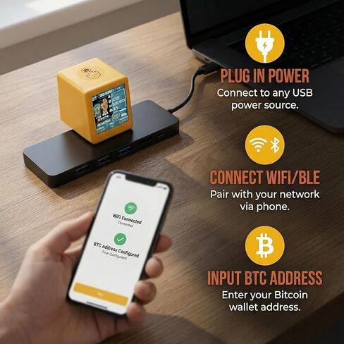 Nerdminer V2 NM Smart TV ESP32 BTC Solo Lottery Miner استهلاك أقل للطاقة يصل معدل التجزئة إلى 1060 كيلو هرتز/ثانية على مدار الساعة الصامتة لسطح المكتب (أصفر) in Kuwait