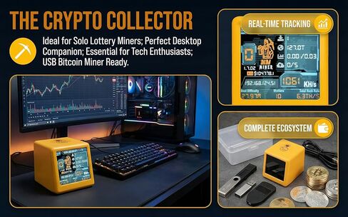 Nerdminer V2 NM Smart TV ESP32 BTC Solo Lottery Miner استهلاك أقل للطاقة يصل معدل التجزئة إلى 1060 كيلو هرتز/ثانية على مدار الساعة الصامتة لسطح المكتب (أصفر) in Kuwait