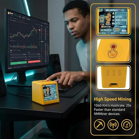 Nerdminer V2 NM Smart TV ESP32 BTC Solo Lottery Miner استهلاك أقل للطاقة يصل معدل التجزئة إلى 1060 كيلو هرتز/ثانية على مدار الساعة الصامتة لسطح المكتب (أصفر) in Kuwait