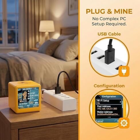 Nerdminer V2 NM Smart TV ESP32 BTC Solo Lottery Miner استهلاك أقل للطاقة يصل معدل التجزئة إلى 1060 كيلو هرتز/ثانية على مدار الساعة الصامتة لسطح المكتب (أصفر) in Kuwait