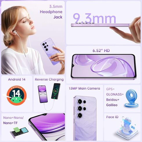 هاتف خلوي OUKITEL C2 مفتوح 2025-6.52 بوصة، هاتف ذكي بشاشة 16 جيجا+128 جيجا/1 تيرابايت، هاتف بطارية 5000 مللي أمبير في الساعة، كاميرا 13 ميجابكسل، هواتف محمولة 4G بشريحتي اتصال، مقبس 3.5 ملم/فتح الوجه/نظام تحديد المواقع/BT5.0/ مكبر صوت 95 ديسيبل، أسود in Saudi Arabia