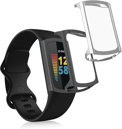حافظة kwmobile متوافقة مع حافظة Fitbit Charge 6 / Charge 5 - 2X غطاء لتتبع اللياقة البدنية من السيليكون TPU - فضي/رمادي داكن in Kuwait