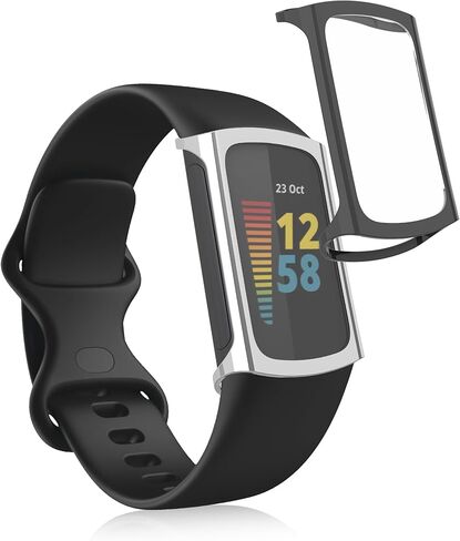 حافظة kwmobile متوافقة مع حافظة Fitbit Charge 6 / Charge 5 - 2X غطاء لتتبع اللياقة البدنية من السيليكون TPU - فضي/رمادي داكن in Kuwait