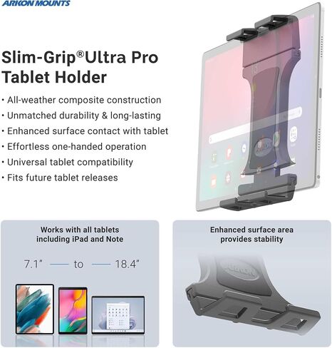 حامل الكمبيوتر اللوحي العالمي ARKON Mounts Slim-Grip® Ultra Pro | حامل تابلت عالي التحمل يناسب أجهزة Apple iPad وأجهزة Samsung والمزيد | محملة بنابض عالميًا | تثبيت آمن وسهل in Kuwait