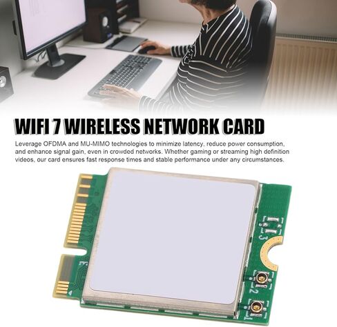 WiFi 7 Wireless Network Card, RTL8922AE Chipset Band 2.4GHz 5GHz up to 6338Mbps 5.4 M.2 Adapter, with OFDMA MU MIMO Dual 8dBi Antenna, for Desktop PC Laptop in Saudi Arabia