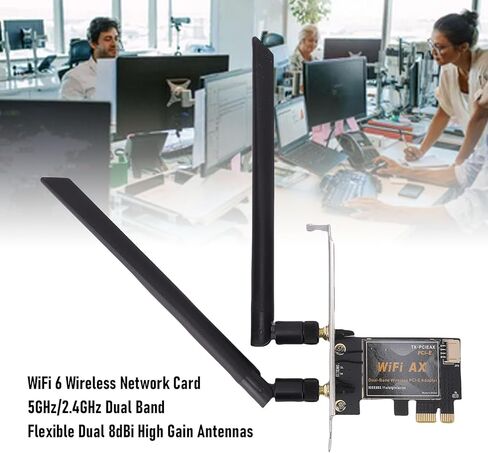 بطاقة WiFi 6 PCIe، محول شبكة لاسلكي 802.11ax ثنائي النطاق 5 جيجا هرتز BT5.4 OFDMA MU MIMO 160 ميجا هرتز 8dBi هوائي WPA3، مع وقت الاستيقاظ المستهدف، لأجهزة الكمبيوتر المكتبية 11 10 8.1 7 in Kuwait