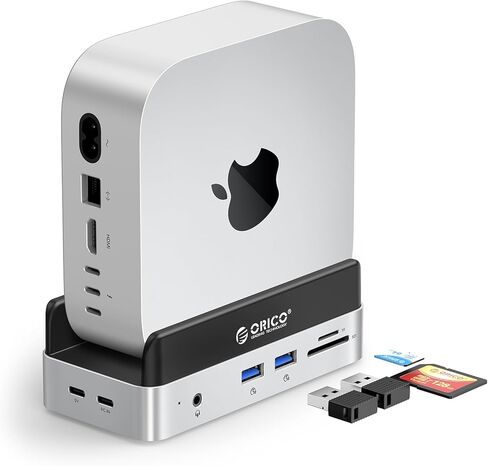 ORICO MiniDock Mac mini M4 Dock مدمج 512 جيجابايت M.2 SSD لجهاز Mac mini M4 وM4 Pro 2024، محطة إرساء للكمبيوتر المحمول مع 2xUSB A 10 جيجابت في الثانية، وفتحات بطاقة SD/TF، ​​صوت 3.5 مم -VSE-512GB in Saudi Arabia