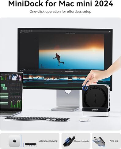 ORICO MiniDock Mac mini M4 Dock مدمج 512 جيجابايت M.2 SSD لجهاز Mac mini M4 وM4 Pro 2024، محطة إرساء للكمبيوتر المحمول مع 2xUSB A 10 جيجابت في الثانية، وفتحات بطاقة SD/TF، ​​صوت 3.5 مم -VSE-512GB in Saudi Arabia