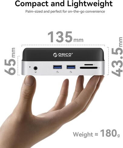 ORICO MiniDock Mac mini M4 Dock مدمج 512 جيجابايت M.2 SSD لجهاز Mac mini M4 وM4 Pro 2024، محطة إرساء للكمبيوتر المحمول مع 2xUSB A 10 جيجابت في الثانية، وفتحات بطاقة SD/TF، ​​صوت 3.5 مم -VSE-512GB in Saudi Arabia