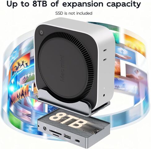 منصة MAIWO Mac mini M4 وحامل مع حاوية M.2 SATA NVMe، محور M4 Pro 9 في 1 مع 2xUSBA 3.1، 1xUSBA 2.0، منفذ بيانات USB C يصل إلى 10 جيجابت في الثانية، 1 منفذ جيجابت إيثرنت، صوت ميكروفون، منفذ HD 4K، فتحة SD/TF in Kuwait