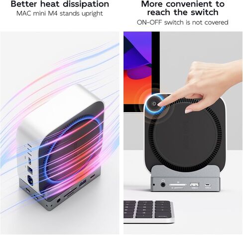 منصة MAIWO Mac mini M4 وحامل مع حاوية M.2 SATA NVMe، محور M4 Pro 9 في 1 مع 2xUSBA 3.1، 1xUSBA 2.0، منفذ بيانات USB C يصل إلى 10 جيجابت في الثانية، 1 منفذ جيجابت إيثرنت، صوت ميكروفون، منفذ HD 4K، فتحة SD/TF in Kuwait