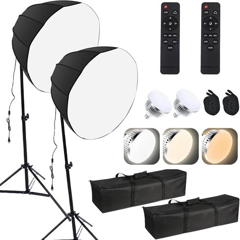 GOWENIC 2 Sets Photography Lights Kit, 85W Energy Saving Bulb with 3 Color Adjustable Brightness Remote Control, 60cm 12 Sided Softbox for Live Streaming Photography (US Plug) in Saudi Arabia