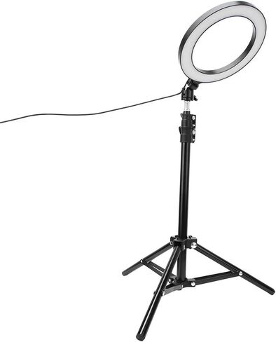 مصباح LED عاكس للضوء مقاس 20 سم من Acouto مع حامل ثلاثي القوائم وحامل هاتف للتصوير الفوتوغرافي والبث المباشر والإضاءة التي تعمل بمنفذ USB in Saudi Arabia