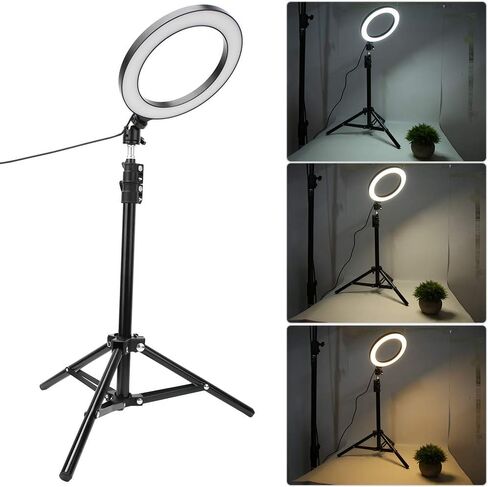مصباح LED عاكس للضوء مقاس 20 سم من Acouto مع حامل ثلاثي القوائم وحامل هاتف للتصوير الفوتوغرافي والبث المباشر والإضاءة التي تعمل بمنفذ USB in Saudi Arabia