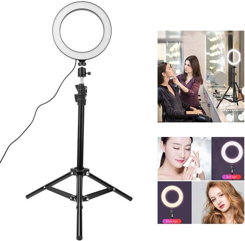 مصباح LED عاكس للضوء مقاس 20 سم من Acouto مع حامل ثلاثي القوائم وحامل هاتف للتصوير الفوتوغرافي والبث المباشر والإضاءة التي تعمل بمنفذ USB in Saudi Arabia