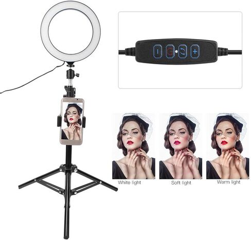 مصباح LED عاكس للضوء مقاس 20 سم من Acouto مع حامل ثلاثي القوائم وحامل هاتف للتصوير الفوتوغرافي والبث المباشر والإضاءة التي تعمل بمنفذ USB in Saudi Arabia